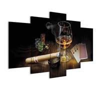 B&D XXL - Quadro 100x50 cm 5 Pezzi - Stampa su Tela Strutturata XXL Grande - Quadri Moderni Componibili Camera da Letto Matrimoniale - Stampe da Parete Arte - Alkohol Sigaro Whisky i-A-0101-b-n