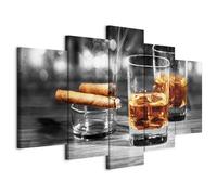 B&D XXL - Quadro 100x50 cm 5 Pezzi - Stampa su Tela Strutturata XXL Grande - Quadri Moderni Componibili Camera da Letto Matrimoniale - Stampe da Parete Arte - Whisky sigaro 030106-15