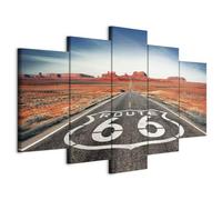 B&D XXL - Quadro 100x50 cm 5 Pezzi - Stampa su Tela Strutturata XXL Grande - Quadri Moderni Componibili Camera da Letto Matrimoniale - Stampe da Parete Arte - Route 66 paesaggio c-B-0020-b-n