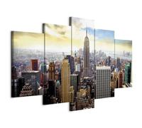 B&D XXL - Quadro 150x75 cm 5 Pezzi - Stampa su Tela Canvas con Struttura - Quadri Componibili Moderni Soggiorno Grandi - Murale Arte Decorazioni da Parete Decori - New York Quadro 030211-62