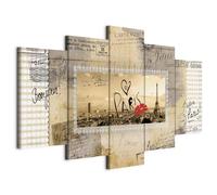 B&D XXL - Quadro 150x75 cm 5 Pezzi - Stampa su Tela Strutturata XXL Grande - Quadri Moderni Componibili Camera da Letto Matrimoniale - Stampe da Parete Arte - Parigi Città d-A-0010-b-m