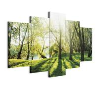 B&D XXL - Quadro 150x75 cm 5 Pezzi - Stampa su Tela Strutturata XXL Grande - Quadri Moderni Componibili Camera da Letto Matrimoniale - Stampe da Parete Arte - Città Natura albero bosco c-B-0030-b-n
