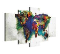 B&D XXL - Quadro 150x75 cm 5 Pezzi - Stampa su Tela Strutturata XXL Grande - Quadri Moderni Componibili Camera da Letto Matrimoniale - Stampe da Parete Arte - mappa del mondo k-A-0011-b-o