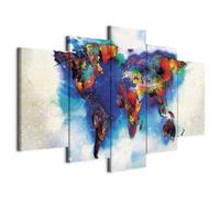 B&D XXL - Quadro 225x112 cm 5 Pezzi - Stampa su Tela Canvas con Struttura - Quadri Componibili Moderni Soggiorno Grandi - Murale Arte Decorazioni da Parete Decori - mappa del mondo k-A-0011-b-n