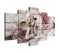 B&D XXL - Quadro 225x112 cm 5 Pezzi - Stampa su Tela Strutturata XXL Grande - Quadri Moderni Componibili Camera da Letto Matrimoniale - Stampe da Parete Arte - angelo Vintage b-C-0051-b-m