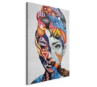 B&D XXL - Quadro 60x90 cm 1 Pezzo Stampa su Tela Strutturata XXL Quadri Moderni Murale Arte Moderno Grafica Decorazioni da Parete Pittura Immagini Decori donna faccia Graffiti mattone h-B-0027-b-a