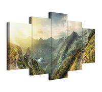 B&D XXL - Quadro Acustico Montagne Paesaggio 5 pezzi schiuma acustica Quadri Moderni Camera da Letto - Stampa su Tela - Pannelli Fonoassorbenti Decorativi - Fonoassorbente Acustiche