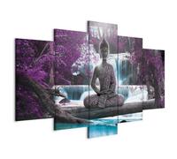 B&D XXL - Quadro Budda 150x75 cm 5 Pezzi - Stampa su Tela Canvas con Struttura - Quadri Componibili Moderni Soggiorno Grandi - Murale Arte Decorazioni da Parete Decori -
