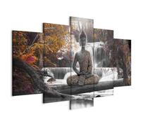 B&D XXL - Quadro Budda 150x75 cm 5 Pezzi - Stampa su Tela Canvas con Struttura - Quadri Componibili Moderni Soggiorno Grandi - Murale Arte Decorazioni da Parete Decori -