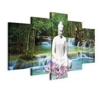 B&D XXL - Quadro Budda 5 Pezzi - Stampa su Tela Canvas con Struttura - Quadri Componibili Moderni Soggiorno Grandi - Murale Arte Decorazioni da Parete Decori -