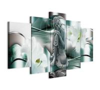 B&D XXL - Quadro Buddha 150x75 cm 5 Pezzi - Stampa su Tela Strutturata XXL Grande - Quadri Moderni Componibili Camera da Letto Matrimoniale - Stampe da Parete Arte - Fiore Giglio h-A-0028-b-n