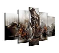 B&D XXL - Quadro Buddha 200x100 cm 5 Pezzi - Stampa su Tela Strutturata XXL Grande - Quadri Moderni Componibili Camera da Letto Matrimoniale - Stampe da Parete Arte - Zen Feng Shui p-C-10020-b-a