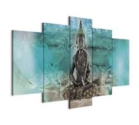 B&D XXL - Quadro Buddha 200x100 cm 5 Pezzi - Stampa su Tela Strutturata XXL Grande - Quadri Moderni Componibili Camera da Letto Matrimoniale - Stampe da Parete Arte - Feng Shui p-C-10000-b-a