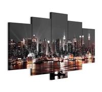 B&D XXL - Quadro Città di Notte NY 200x100 cm 5 Pezzi Quadri Multipannello Stampa su tela in TNT XXL Immagini Moderni Murale Decorazione da Parete Quadri Componibili Architettura d-A-0022-b-p