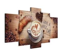 B&D XXL - Quadro Coffee Cafe 100x50 cm 5 Pezzi - Stampa su Tela Strutturata XXL Grande - Quadri Moderni Componibili Camera da Letto Matrimoniale - Stampe da Parete Arte - Croissant f-A-0013-b-a