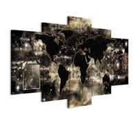 B&D XXL - Quadro Mappamondo 100x50 cm 5 Pezzi - Stampa su Tela Strutturata XXL Grande - Quadri Moderni Componibili Camera da Letto Matrimoniale - Stampe da Parete Arte - marrone