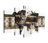 B&D XXL - Quadro Mappamondo 200x100 cm 5 Pezzi - Stampa su Tela Strutturata XXL Grande - Quadri Moderni Componibili Camera da Letto Matrimoniale - Stampe da Parete Arte k-A-0022-b-n