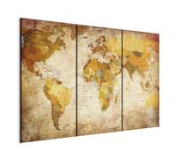 B&D XXL - Quadro Mappamondo 60x40 cm 3 pezzi Stampa su tela XXL Immagini moderni Murale Fotografia Grafica Decorazione da parete Mappa del Mondo marrone vintage 020213-2