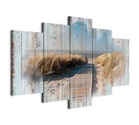 B&D XXL - Quadro Mare Spiaggia 225x112 cm 5 Pezzi - Stampa su Tela Canvas con Struttura - Quadri Componibili Moderni Soggiorno Grandi - Murale Arte Decorazioni da Parete Decori - Natura c-C-0029-b-n