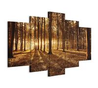 B&D XXL - Quadro Materico Premium 200x100 cm 5 Pezzi - Stampa su Tela con Struttura - Effetto Dipinto XXL Grande - Quadri Moderni Componibili Camera da Letto Matrimoniale - bosco Natura b-B-0027-b-p