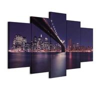B&D XXL - Quadro New York 150x75 cm 5 Pezzi - Stampa su Tela Strutturata XXL Grande - Quadri Moderni Componibili Camera da Letto Matrimoniale - Stampe da Parete Arte - Architettura 030111-59