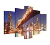 B&D XXL - Quadro New York 200x100 cm 5 Pezzi - Stampa su Tela Canvas con Struttura - Quadri Componibili Moderni Soggiorno Grandi - Murale Arte Decorazioni da Parete Decori - Architettura 030211-29