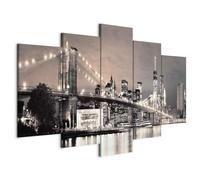 B&D XXL - Quadro New York 200x100 cm 5 Pezzi Stampa su Tela XXL Immagini Moderni Murale Fotografia Grafica Decorazione da parete Quadri Componibili NY Città di Notte City Architettura 030202-11