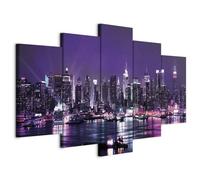 B&D XXL - Quadro NY New York 100x50 cm 5 Pezzi - Stampa su Tela Strutturata XXL Grande - Quadri Moderni Componibili Camera da Letto Matrimoniale - Stampe da Parete Arte - Architettura d-A-0022-b-o