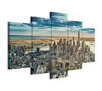 B&D XXL - Quadro NY New York 150x75 cm 5 Pezzi Stampa su tela in TNT XXL Immagini Moderni Murale Fotografia Grafica Decorazione da parete Quadri Componibili Citta City Architettura d-B-0069-b-n