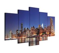 B&D XXL - Quadro NY New York 150x75 cm 5 Pezzi - Stampa su Tela Strutturata XXL Grande - Quadri Moderni Componibili Camera da Letto Matrimoniale - Stampe da Parete Arte - Città 030211-30