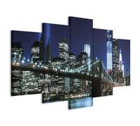 B&D XXL - Quadro NY New York 200x100 cm 5 Pezzi Stampa su tela in TNT XXL Immagini Moderni Murale Fotografia Grafica Decorazione da parete Quadri Componibili Citta City Architettura 030211-36