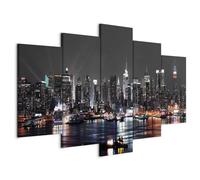 B&D XXL - Quadro NY New York 225x112 cm 5 Pezzi Stampa su tela in TNT XXL Immagini Moderni Murale Fotografia Grafica Decorazione da parete Quadri Componibili Citta City Architettura d-A-0022-b-n