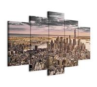 B&D XXL - Quadro NY New York 225x112 cm 5 Pezzi Stampa su tela in TNT XXL Immagini Moderni Murale Fotografia Grafica Decorazione da parete Quadri Componibili Citta City Architettura d-B-0069-b-p