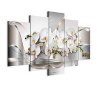 B&D XXL - Quadro Orchidea 150x75 cm 5 Pezzi - Stampa su Tela Strutturata - Quadri Componibili Moderni Grandi Soggiorno - Pannelli Decorativi per Pareti Decorazioni da Parete a-A-0004-b-n