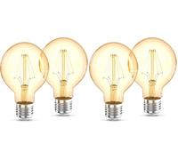 B.K.Licht 2 Lampadine LED vintage Edison, attacco grosso E27, luce calda 2200K, 4W, 320Lm, forma globo G80, Set di 4, lampadina con filamento, lampadina retrò con vetro ambrato, lampadina d'epoca