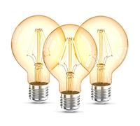 B.K.Licht 3 Lampadine LED vintage Edison, attacco grosso E27, luce calda 2200K, 4W, 320Lm, forma globo G80, Set di 3, lampadina con filamento, lampadina retrò con vetro ambrato, lampadina d'epoca