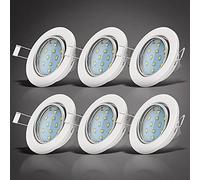 B.K.Licht Faretti LED ad incasso orientabili, set da 6, include 6 lampadine GU10 da 3W, foro incasso Ø68mm, plafoniere da soffitto e per interni, corpo metallo color bianco 230V IP23