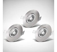 B.K.Licht Faretti LED da incasso dimmerabili ultrapiatti per bagno, LED integrati 4,9W, foro Ø68mm, luce calda 3000K, 480Lm, set da 3, rotondi, plastica color nichel opaco 230V IP44