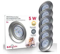 B.K.Licht Faretti LED da incasso orientabili, set da 6, include 5W, diametro foro 68mm, lampade incasso per l'illuminazione da interno, luce calda 3000K, plastica nickel opaco, 230V IP23