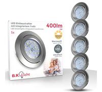 B.K.Licht Faretti led da incasso per cartongesso, ultrapiatti orientabili, LED integrati 4,8W, foro Ø86mm, luce calda 3000K, 400Lm, set 5 faretti da soffitto rotondi, metallo 230V