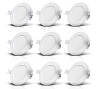 B.K.Licht Faretti LED da incasso ultrapiatti per bagno, set di 9, 6W, foro Ø100mm, luce calda 3000K, 450Lm, faretti da soffitto rotondi, plastica bianca 230V IP44