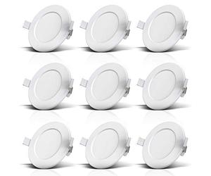 B.K.Licht Faretti LED da incasso ultrapiatti per bagno, set di 9, 6W, foro Ø100mm, luce calda 3000K, 450Lm, faretti da soffitto rotondi, plastica bianca 230V IP44