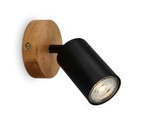 B.K.Licht - Lampada da parete per interni con base in legno, orientabile, GU10, max. 9W, lampada da lettura, lampada da soggiorno, lampada, lampada da parete, lampada da cucina, 9x8,5 cm (DxH), nero