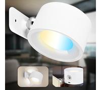 B.K.Licht - Lampada da parete sin corriente con batteria ricaricabile, rimovibile magneticamente, ruotabile di 360 gradi, dimmerabile, CCT, luce da parete per interni, lampa letto, 9,5x8x4,5cm, bianco
