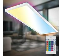 B.K.Licht - Lampada da soffitto LED piatta con telecomando, retroilluminazione RGBIC, superficie luminosa CCT, dimmerabile, lampada, plafoniera, lampada da soggiorno, pannello 58x20x2,5 cm, bianco