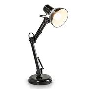 B.K.Licht Lampada da tavolo retro, interruttore on off, luce orientabile, da scrivania, scrittoio, comodino, per lettura, ufficio, corpo in metallo, nero