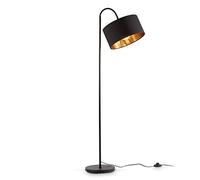 B.K.Licht Lampada da terra con paralume orientabile nero-oro, attacco per lampadina E27 non inclusa, piantana retro con interruttore a pedale, paralume in tessuto Ø30 cm