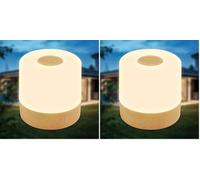 B.K.Licht - Mini lampada da tavolo a LED senza fili IP44 con touch, dimmerabile a passi, batteria ricaricabile, USB-C, luce da comodino, decorativa,luce esterna,camera dei bambini, 7x7cm,effetto legno