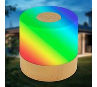 B.K.Licht - Mini lampada da tavolo LED RGBW wireless IP44 con touch, cambio colore, batteria ricaricabile, USB-C, luce da comodino, decorativa,luce esterna,camera dei bambini, 7x7cm, effetto legno