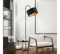 B.K.Licht - Lampada da terra vintage con interruttore a pedale, paralume in tessuto, orientabile, piantana lampada da terra, lampada da terra salotto, lampada da terra ad arco, 25x145 cm, nero-oro